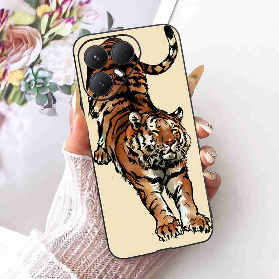 Чехол для Tecno Pova 7 Ultra 5G LJ9 Мультяшный Кот Тигр Силиконовый ТПУ Черная Крышка Для Tecno Pova 7Ultra 5G 6.67" Чехлы Для Телефона Fundas