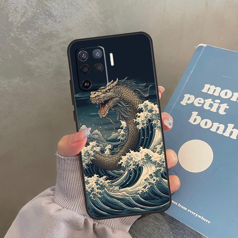 Японский чехол-дракон для Oppo A40 A60 A80 A98 A78 A18 A38 A58 A16 A76 A96 A17 A77 A74 A94 A54 A57S A15