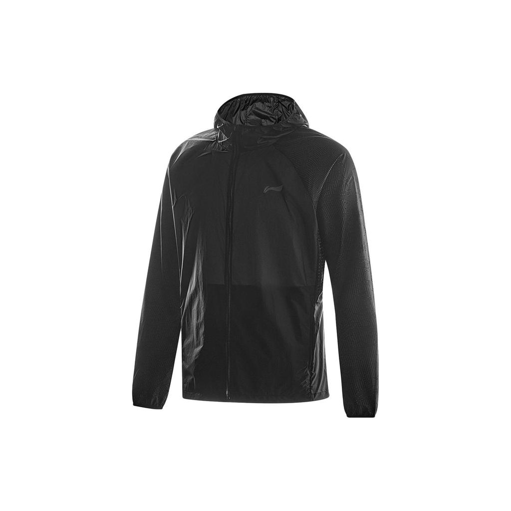 Li Ning Running Series Logo Print Color Block Спортивная дышащая солнцезащитная куртка с капюшоном Мужские куртки черного цвета AFDT417-2