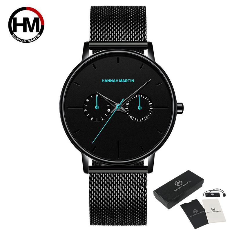 Hannah Martin Мужские часы Минималистичные мужские модные ультратонкие часы Простые мужские деловые кварцевые наручные часы с сетчатым ремнем из нержавеющей стали