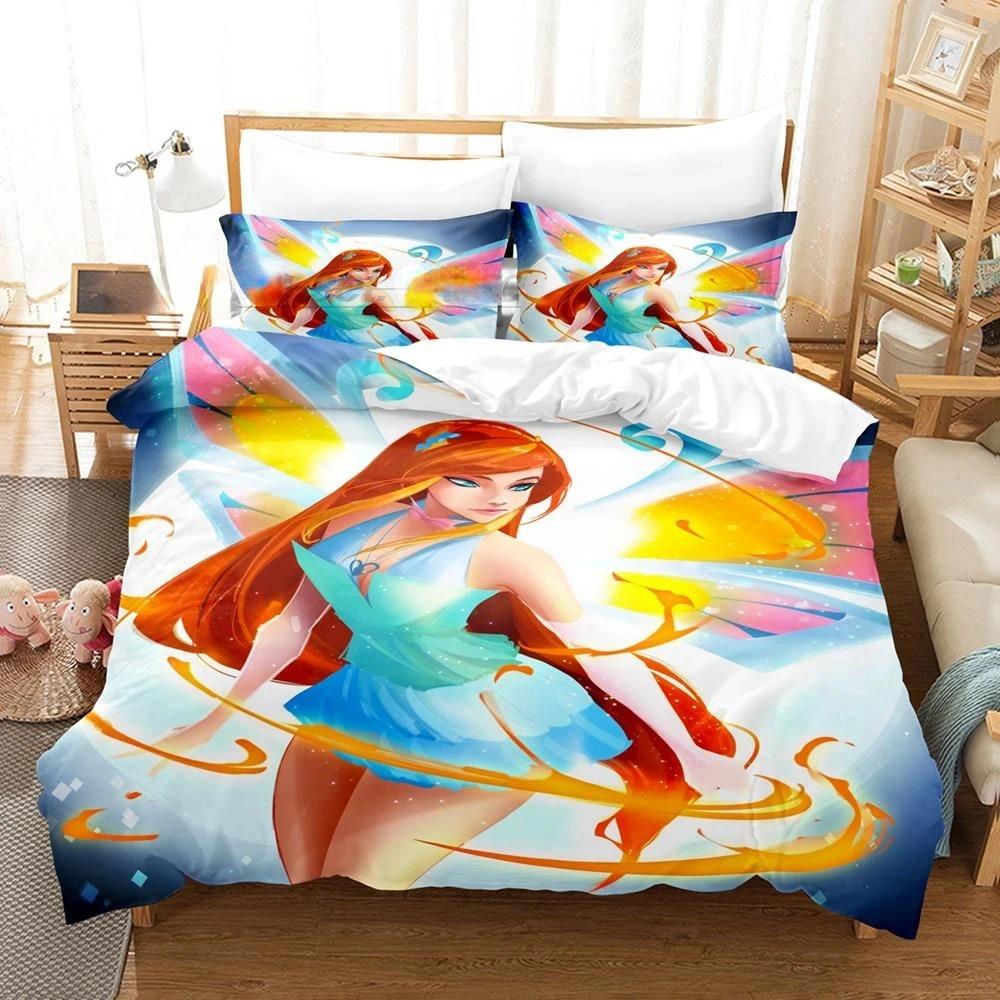 Коллекция постельного белья Winx Sleep Односпальный Размер Односпальный Размер Полный Queen Размер King Размер Размер Коллекция кроватей Подростковая Девочка Спальня Комплекты пододеяльников 3D