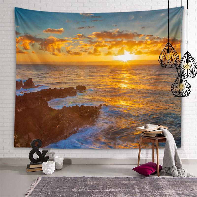 Приморский закат, пейзаж с закатом, гобелен, солнечный лес, украшение стены, гобелен для гостиной, эстетика комнаты, украшение для дома