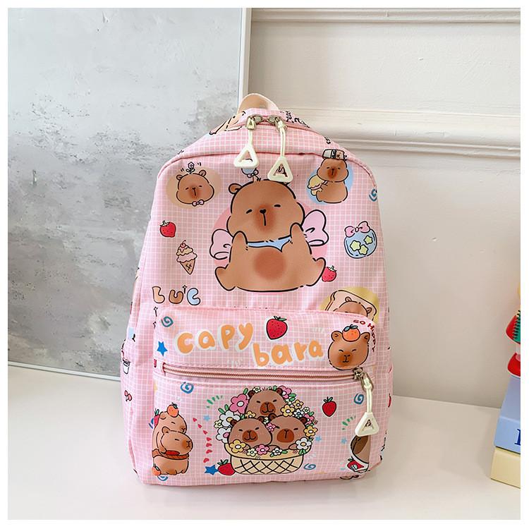 Очаровательный мультяшный рюкзак капибары для детей, универсальная нейлоновая сумка на двойном плече для школы