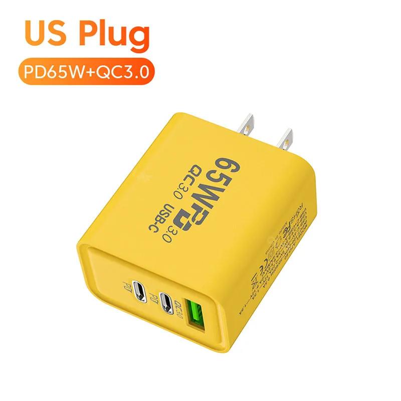 Зарядное устройство PD 65 Вт USB C, 3 порта, быстрая зарядка, зарядное устройство типа C, адаптер для телефона для Iphone 15, 14, 13, 12, Xiaomi, Huawei, Samsung