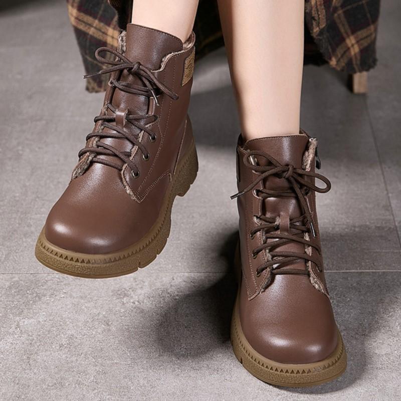 Johnature Женские ботинки из натуральной кожи, хлопковая обувь, коровья кожа, плюшевые теплые, с круглым носком, на толстой подошве, короткие ботинки