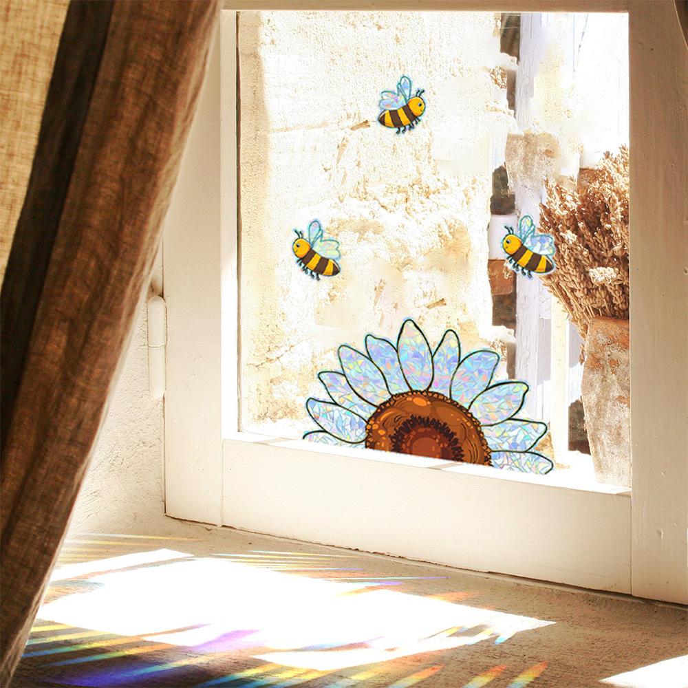Креативные подсолнухи, маленькие пчелки, стеклянные двери и окна, антистатические наклейки на окна