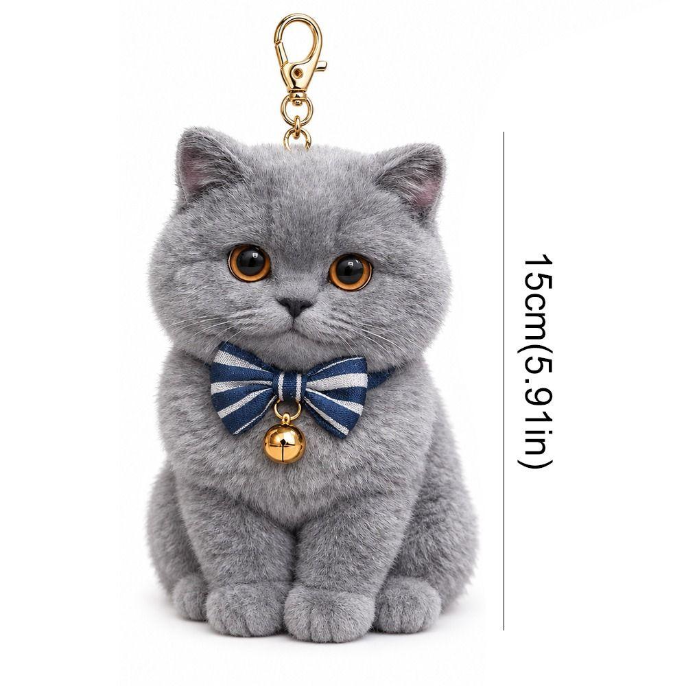 Gray Cat Stuffed Kitten Keychain Bow Tie Cat Plush Keychain Fashion Plush Cat Keychain Birthday