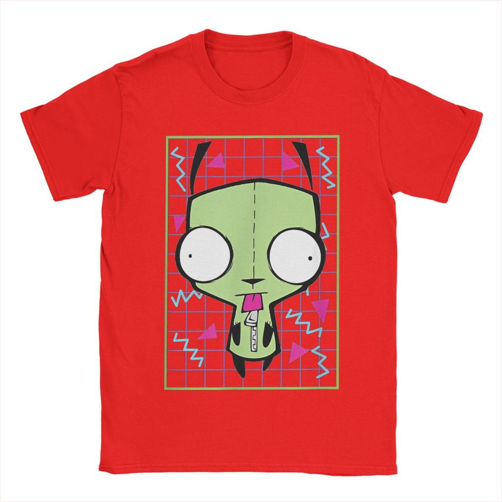 Мужские футболки Invader Zim Gir 90-х годов, с клетчатым рисунком, из чистого хлопка, с коротким рукавом, с круглым вырезом, размеры 4XL 5XL