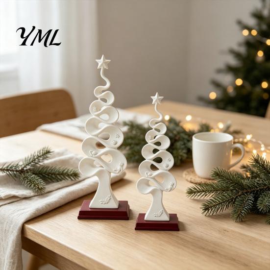 Luxury Home Office Decor Abstract Christmas Tree Figurine, Artistic Spiral Sculpture, Modern Xmas Unique Desktop Figurines Statue for Desk Shelf Table