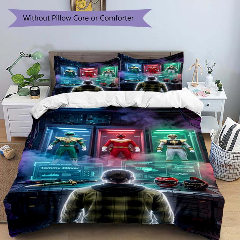 3pcs Duvet Cover Set (1*Duvet Cover + 2*Pillowcase, Without Core),Mighty Morphin Power Rangers Print Bedding Set, Bedroom Decor, All‑Season, Birthday