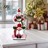 Holiday Tabletop Decor 2D Wooden Christmas Ornaments, Xmas Tree Santa Double Sided Printed Decorations Snowman Sign with Stand, Party Festive