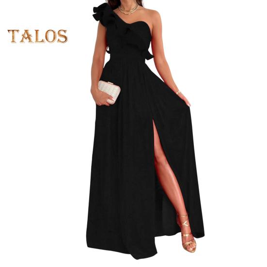 Женское вечернее платье на одно плечо с рюшами и плиссировкой с высокой талией, однотонное трапециевидное платье без рукавов с большим подолом для выпускного вечера, коктейльное платье макси, бальное платье