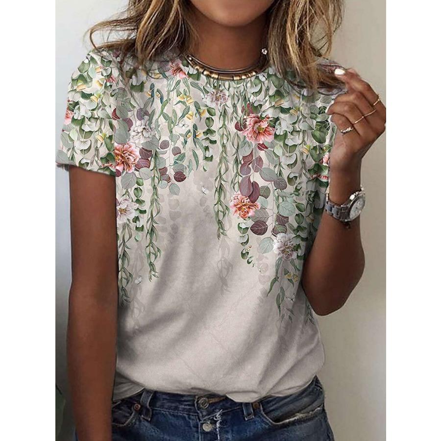 Футболка с цветочным 3D принтом, летняя женская одежда, топы с круглым вырезом, повседневные футболки с короткими рукавами