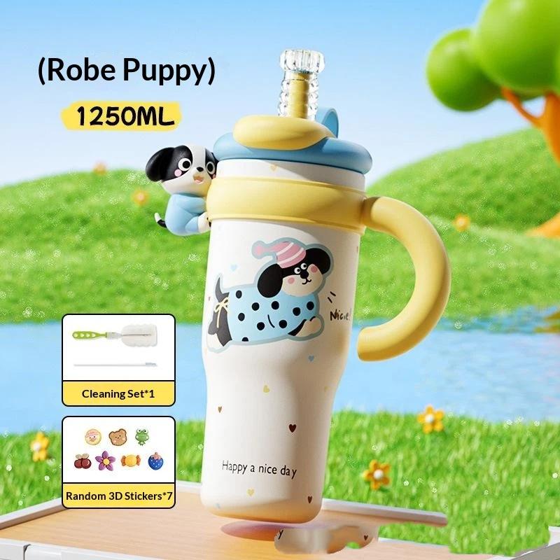Large Capacity 1250ml Cute Cartoon Insulated Tumbler Straw Cup with Handle for Women Hiking Use