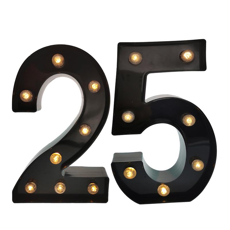 2Pcs 18 21st 30th 40th 50th 60th Black Number LED String Night Light Lamp Happy Adult Birthday Anniversary Party Decoration
