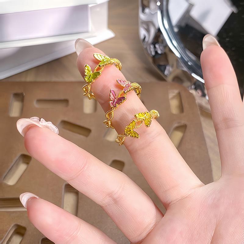 Medieval Court Style Double Enamel Dripping Oil Butterfly Opening Ring Temperament Advanced Sense Niche Light Luxury Ring