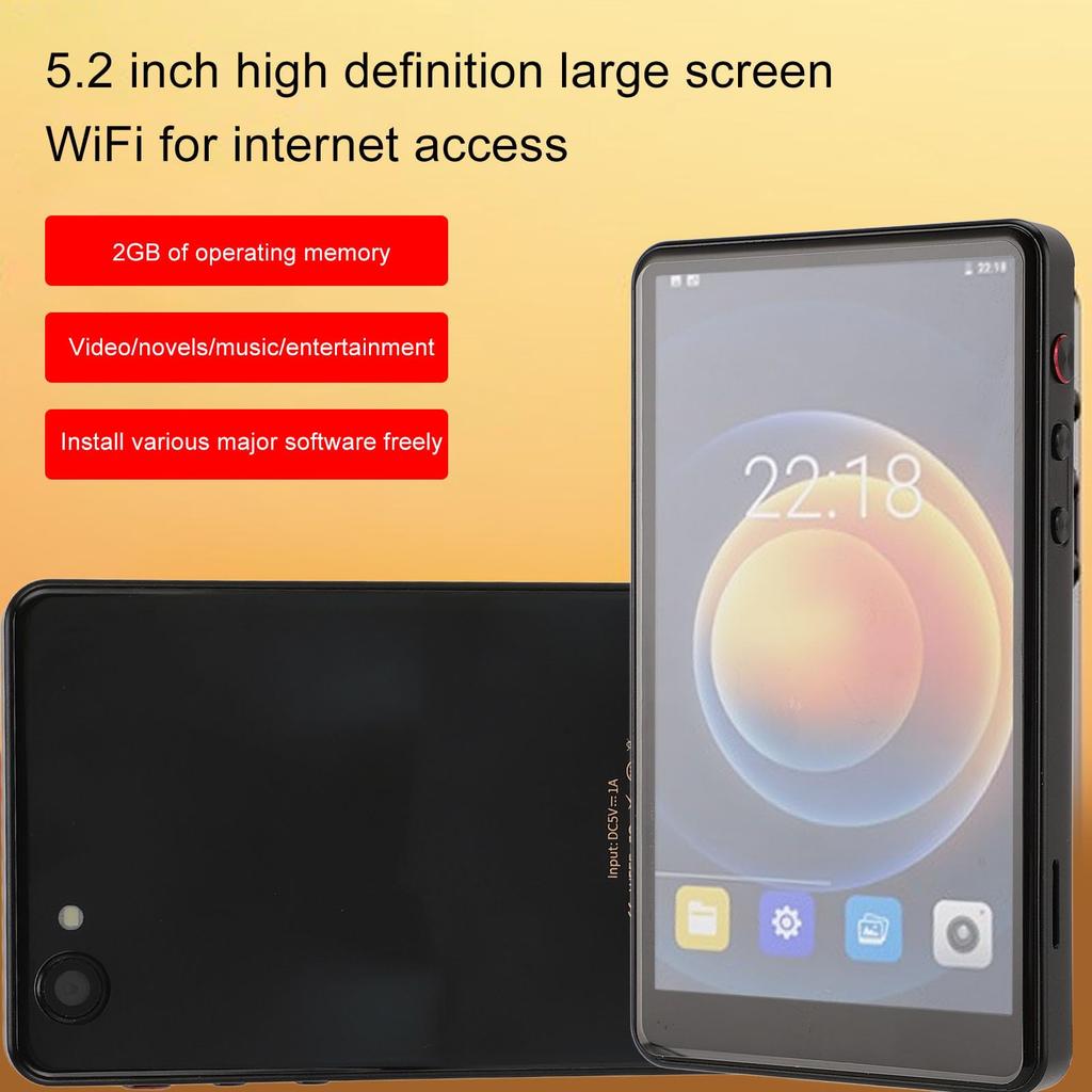 16GB Portable Mp4 Player, 5.2-inch Full Touchscreen MP3 Mp4 Player for Android with Rear Camera, HiFi Digital Music Player, Up To 128GB