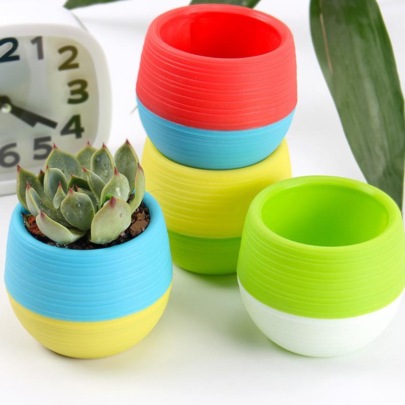6PCS/Set Round Plastic Plant Pots Multicolor Mini Succulent Pot Flower Planters Desktop Ornament Suitable for Indoor Outdoor ZYF