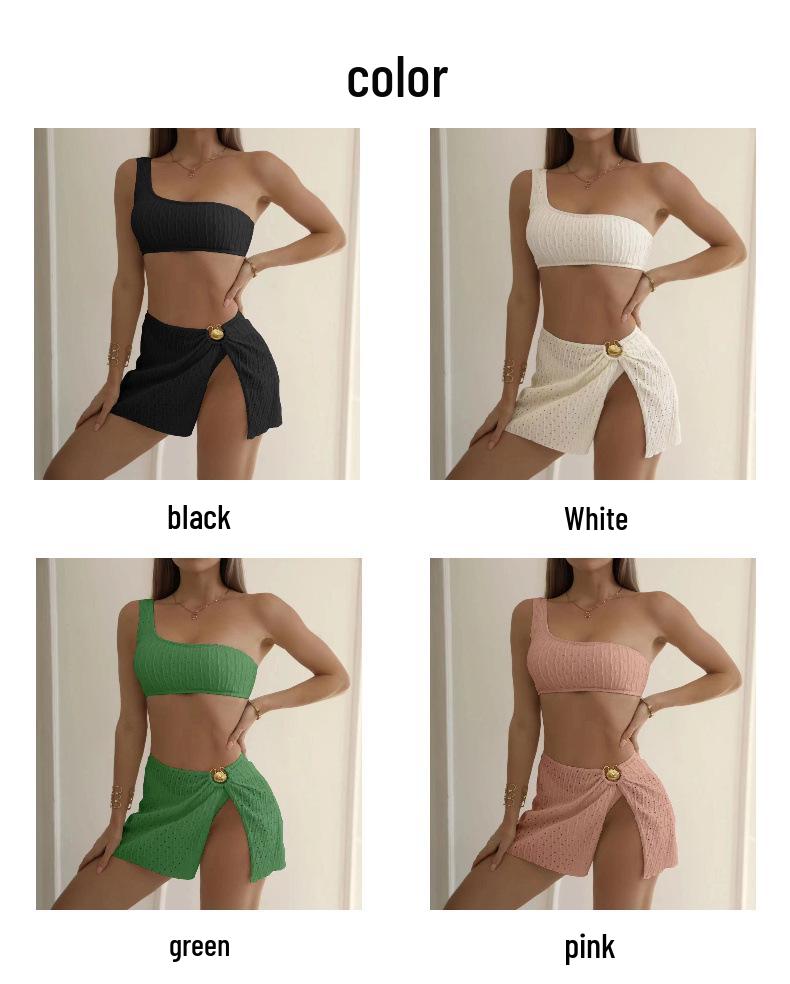 2024 Trendy European & American High Waist Slit Bikini Skirt 3-Piece Swimsuit