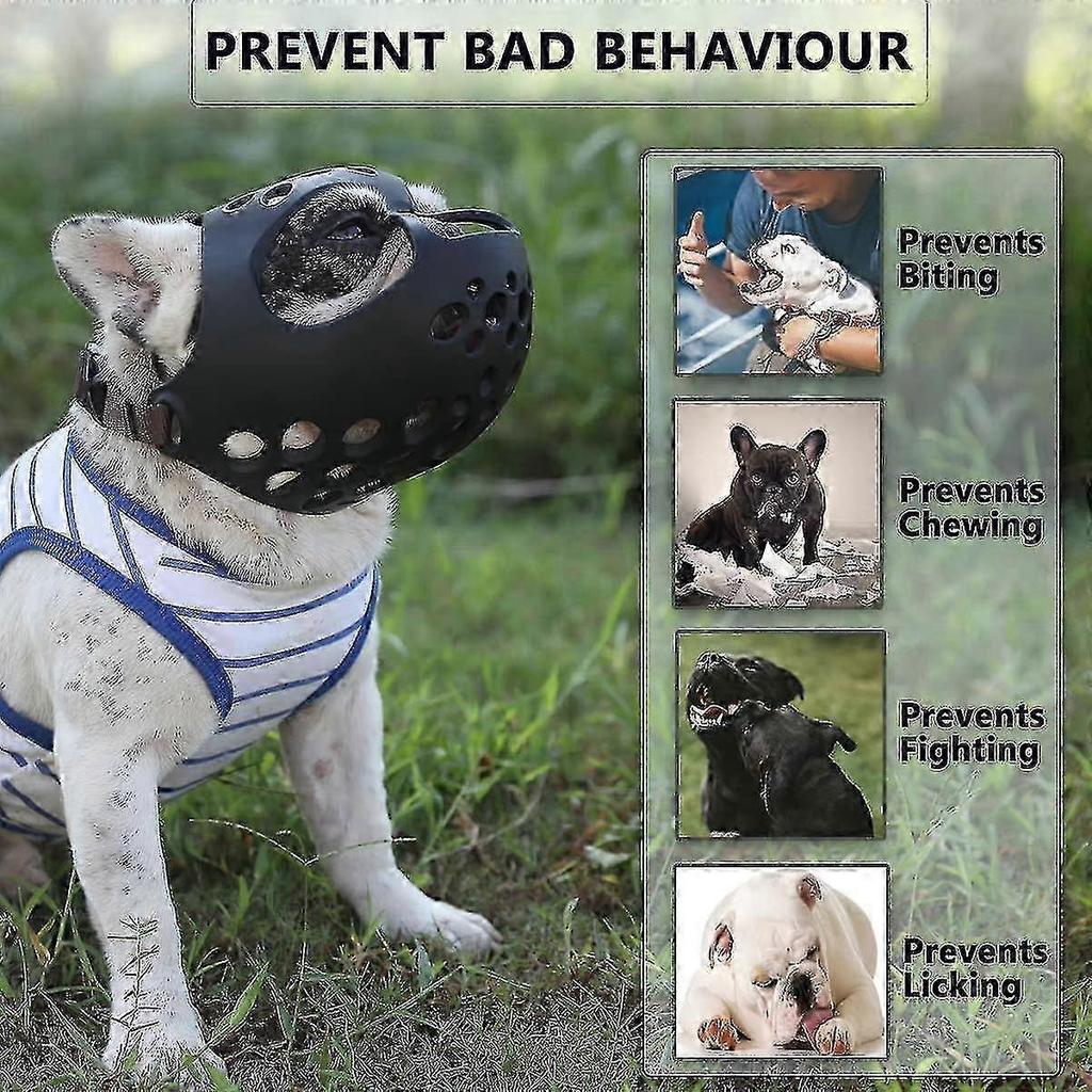Dog Muzzle For Short Snout Dogs, Soft Silicone Breathable Bulldog Muzzle For Biting, Chewing, Licking, Ideal For Flat-faced Dogs less