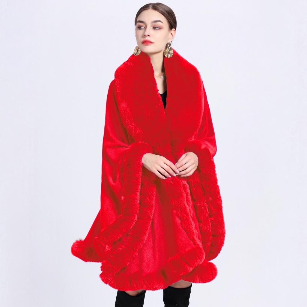 16 Colors Women String Rabbit Fur Collar Outstreet Wear Winter Thick Poncho Cardigan Long Cloak Big Pendulum Loose Shawl Coat