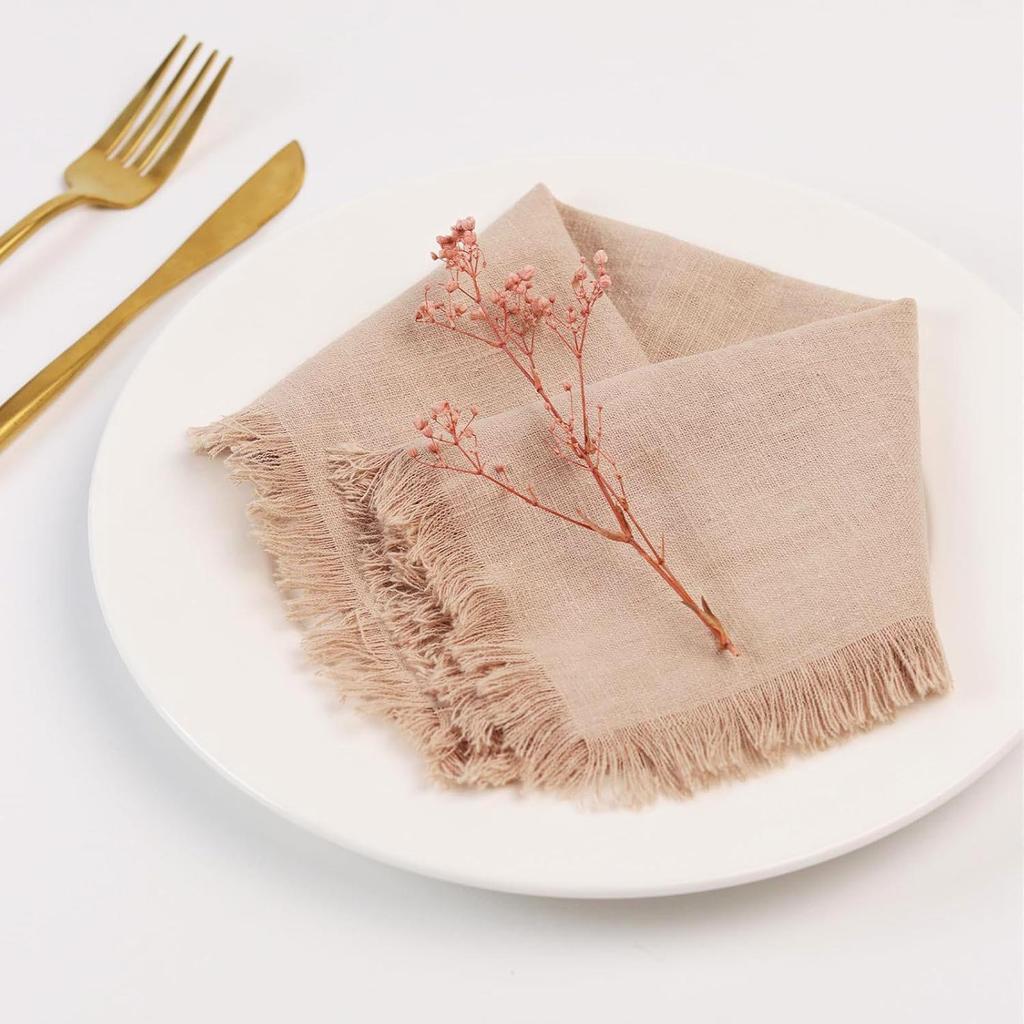 Sub-Cotton Linen Napkin with Tassels for Elegant Dining & Photography Decor