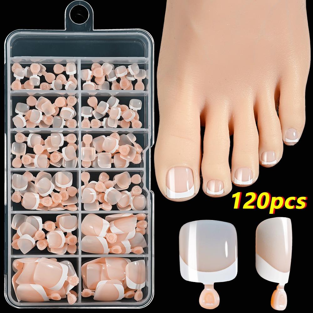 120Pcs Press on Short Tip Toenail Chic French Fake Toe Nails Luxury Tip Nails Set Nails Art