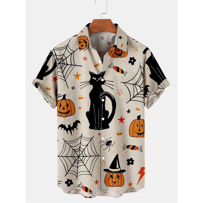 Fashion Halloween Graphic Hawaiian Shirt For Men Pumpkin Head Ghost 3D Printed Blouse Holiday Casual Men's and Women's Fashion Shirt