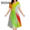 Женщины Плюс Размер Мода Градиентный Полосатый Принт Лето Свободные Элегантные Дамская Одежда Повседневные Короткие Рукава Платья Для Вечеринок
