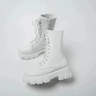 Новые женские сапоги до середины икры, осенне-зимняя модная женская обувь на шнуровке «Челси» на молнии Botas Mujer, спортивная женская обувь на каблуке-платформе