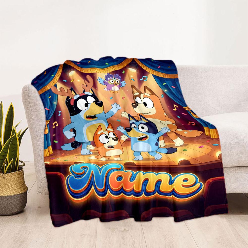 Bluey's Colorful Adventure Personalized Name Blanket Cozy Personalized Blanket Soft & Cozy Versatile for Nap Couch Picnics Chair