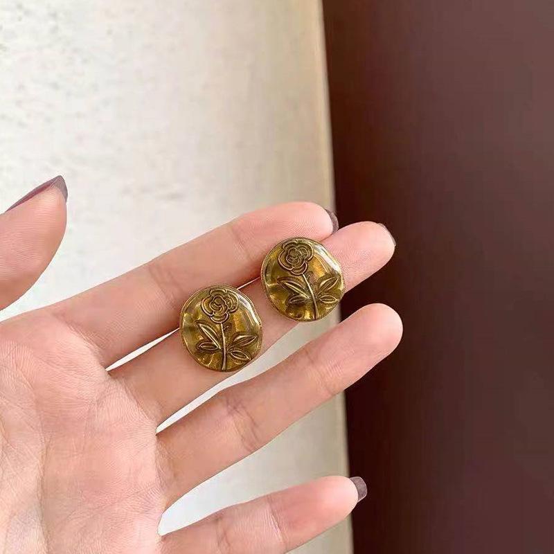 Серьги-пусеты S295 Серебряная роза - Трендовые 2022 Высококачественные Ретро Дворцовый стиль