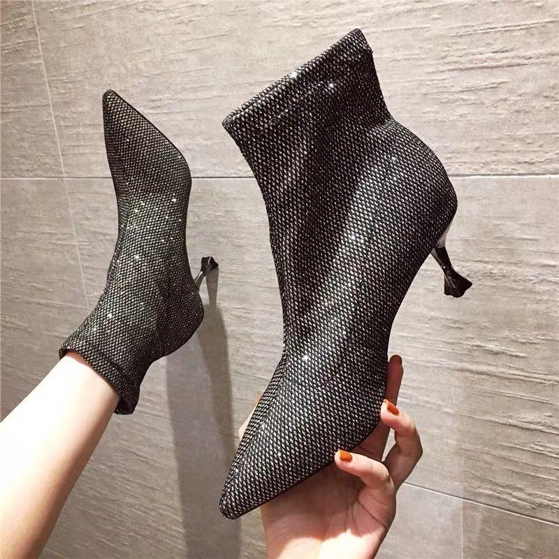 Обувь Ботильоны на шпильке со стразами короткие туфли для женщин серебряные заостренные носки женские ботильоны сексуальный стриптизерша тренд 2024 готика Y2k