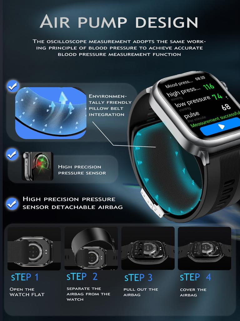 SACOSDING Новый ЭКГ PPG Воздушный насос Тип подушки безопасности Кровяное давление Мониторинг сна Здоровье Смарт-часы Дистанционный уход Bluetooth Вызов Спорт SOS Смарт-часы