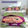 3pcs Custom Name Masha and the Bear Set,Includes 1 Duvet Cover and 2 Pillowcases,All-season Bedroom Decor