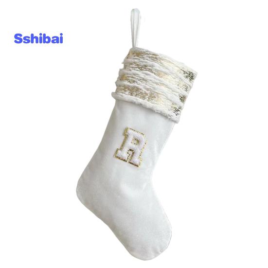 Рождественский чулок с вышивкой и ремешком, износостойкие носочки большой емкости с рождественскими буквами, подвесное украшение