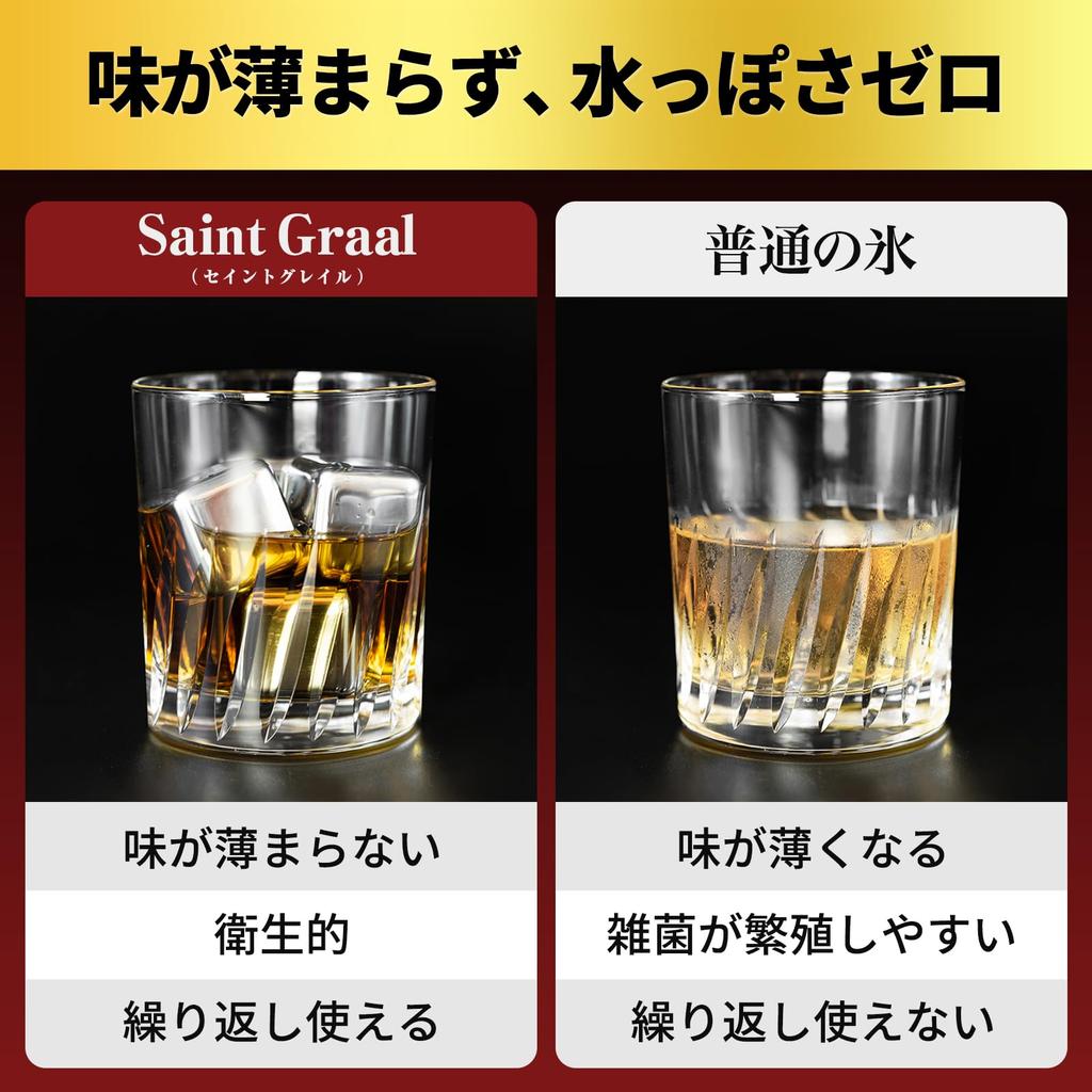 SaintGraal Stainless Steel Ice Cubes, Father's Day Gift for Men, Keeps Wine, Sake, Shochu, Beer, and Other Drinks Cold, No Melt (6 Cubes)