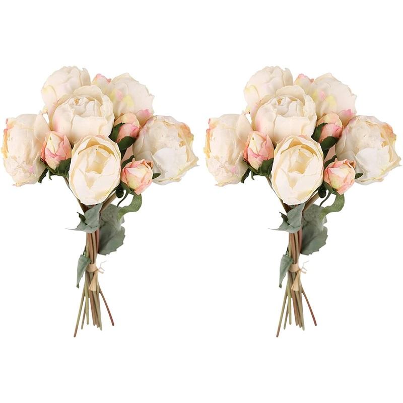 2 букета, винтажные пионы с длинным стеблем, шелковые цветы для свадебного украшения, букет невесты, цветы, поделки, цветочная композиция