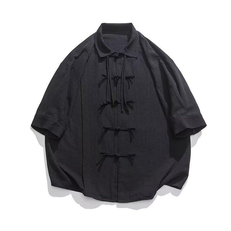 Мужская одежда в китайском стиле, рубашка в китайском стиле, мужская рубашка на пуговицах, классная вышивка в виде листьев бамбука, костюм в стиле Тан из Китайской Народной Республики