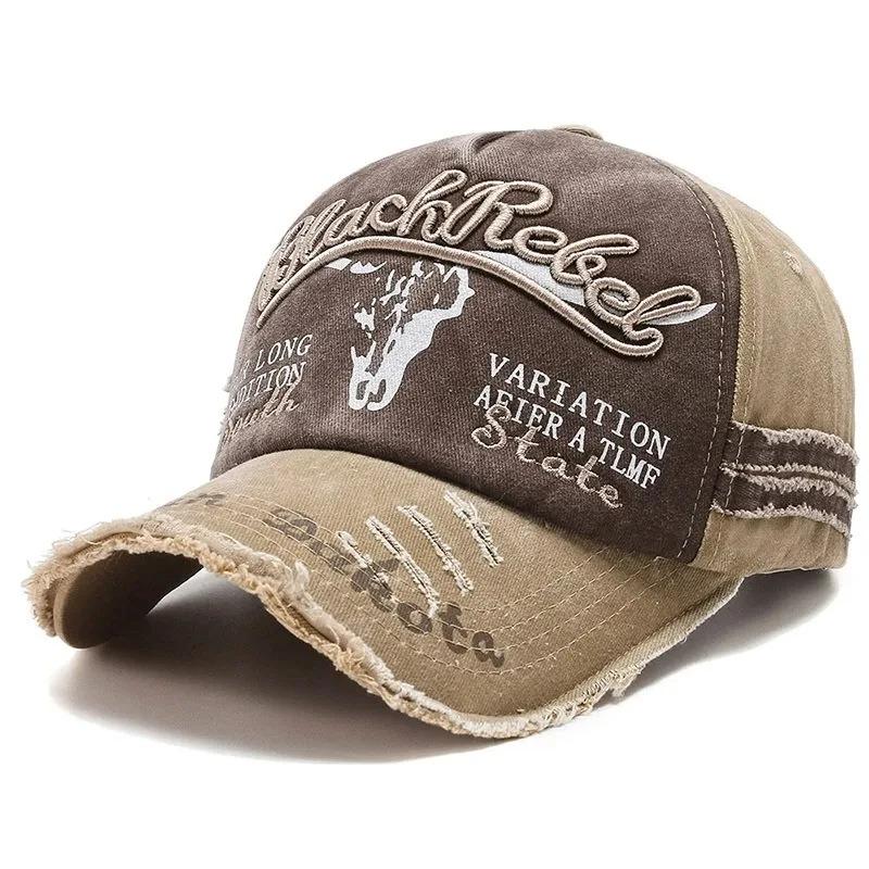 Sports Outdoor Women And Men Pattern Head Cow Cap Baseball Stitching Stitched Embroidered Alphabet Vintage Cotton Washed Neutral Gender For Hats