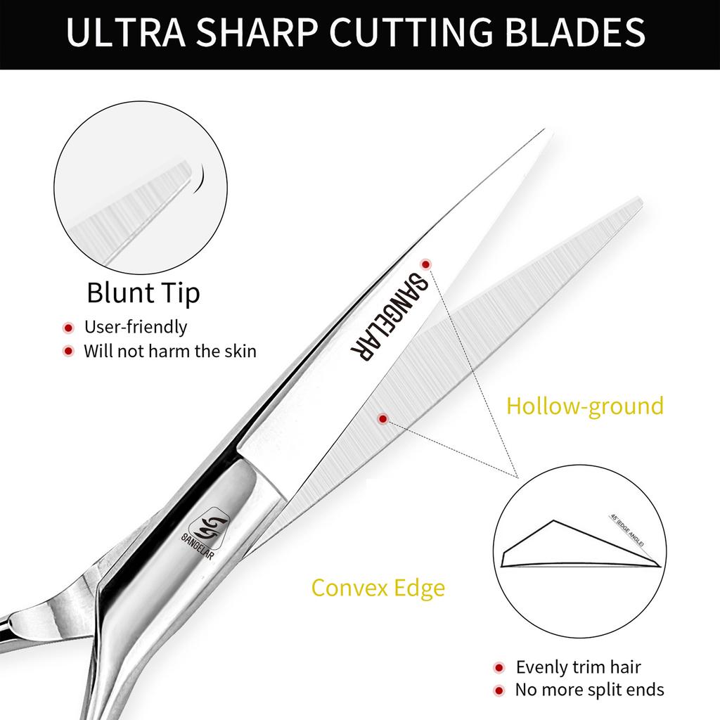 Ножницы для стрижки и парикмахерские ножницы Sangelar длиной 6 дюймов, ножницы из нержавеющей стали премиум-класса с гладкими и острыми лезвиями для салонов (Бесплатная сумка)