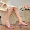 Women Flower Decor Slippers New Female Ankle Strap Sandals Women Summer Square Toe High Heels Fashion Thin High Heel Sexy Shoes