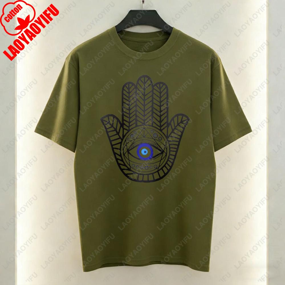 Hamsa Hand Evil Eye Women TShirt Boho Protection Graphic Tops Luck Casual Style Cotton Tee Vintage Classics Clothes for Women