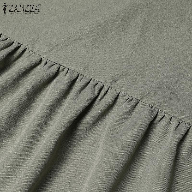 ZANZEA Женское повседневное свободное платье с воротником-стойкой и коротким рукавом