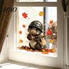 Glass Door Decorations Fall Window Stickers, Cute Squirrel Raccoon Animal Decal, Maple Leaf Autumn Pastoral Theme Decor Clings, Clings for Windows
