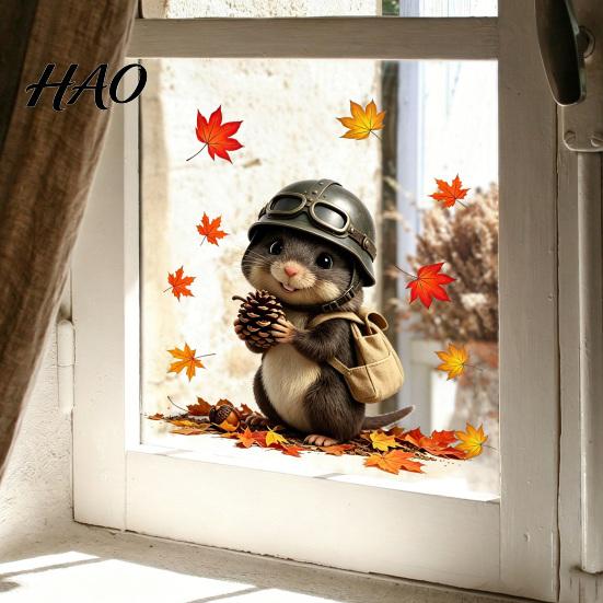 Glass Door Decorations Fall Window Stickers, Cute Squirrel Raccoon Animal Decal, Maple Leaf Autumn Pastoral Theme Decor Clings, Clings for Windows