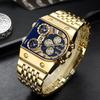 Fashion Oulm Top Brand Multi Time Zone Large Dial Luminous Men's Full Stainless Steel Leisure Cross-border Quartz Gold Watch