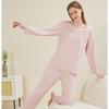 Пижамный комплект из модального хлопка с квадратным воротником, элегантная женская повседневная пижама, осенние брюки с длинными рукавами, комплект из двух предметов для дома