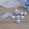15Pcs Portable Blue Flower Tableware Porcelain Coffee Tea Cups  Universal 1:12 Dollhouse Miniature