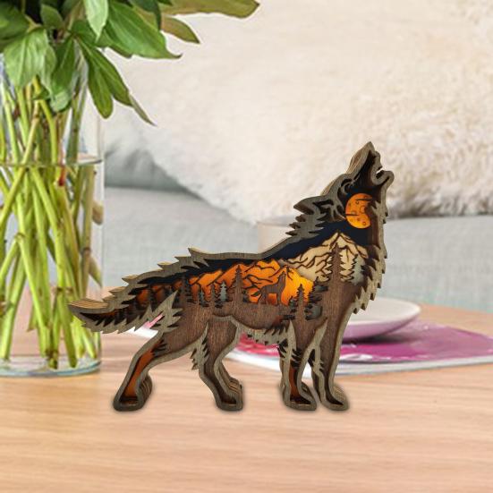 Деревянное украшение в виде волка, 3D-многослойная резьба, скульптура волка, домашний офис, настольный декор, деревенская статуя лесного животного для любителей животных